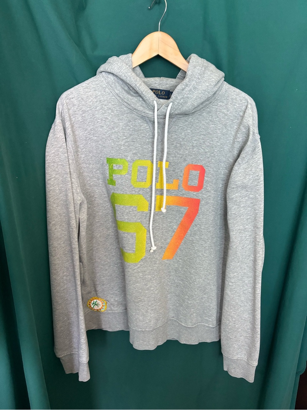 Ralph Lauren Gray Hoodie with Neon Polo 67 Graphic